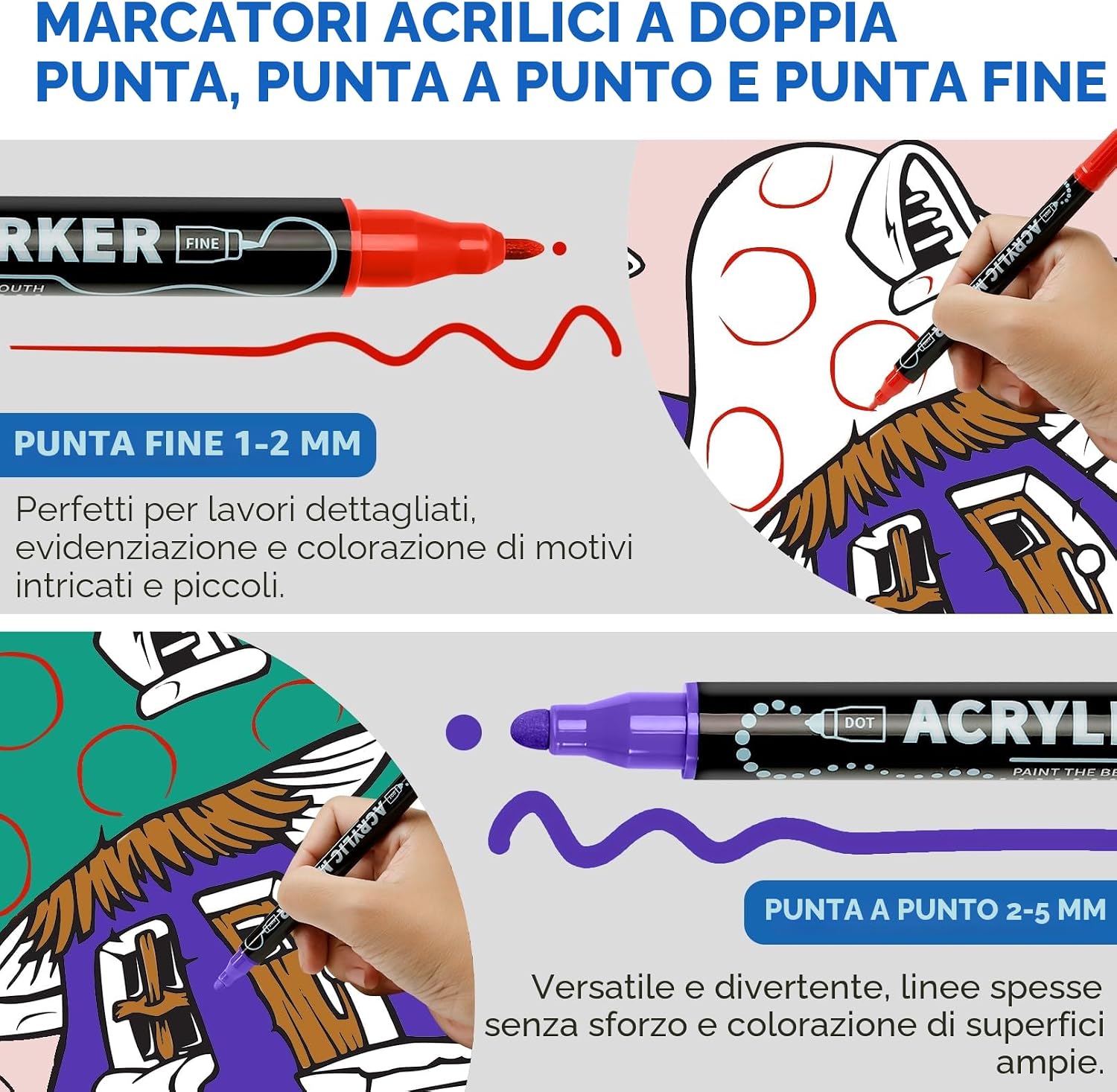 Thumbnail 5 de Lamitocs 60 colori pennarelli acrilici doppia punta 🎨