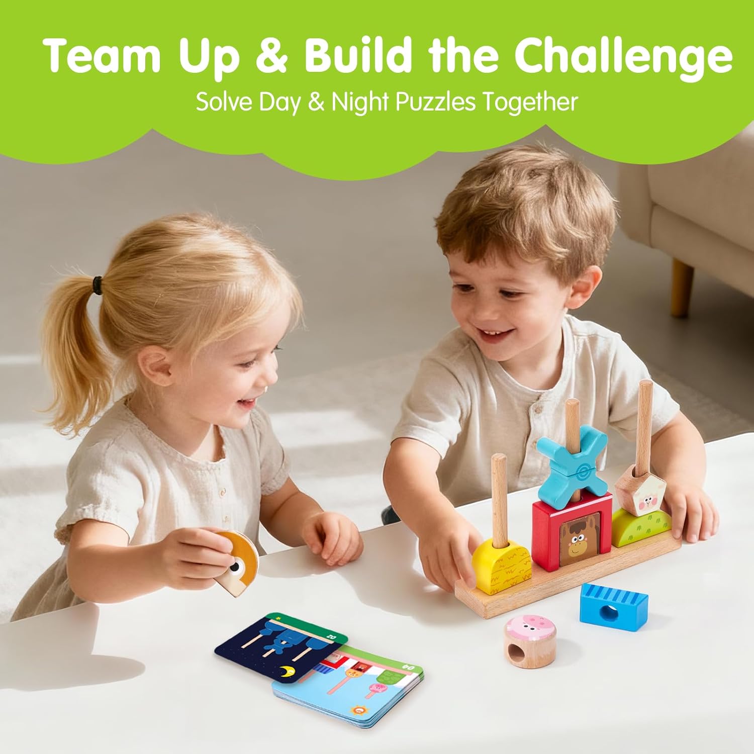 Thumbnail 5 de hahaland Wooden Farm Stacking & Sorting Toys for Toddlers (1+ Year) – Montessori-inspired, with Animal Blocks & Day-Night Cards