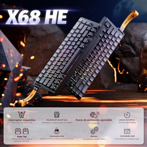 Detalle de ATTACK SHARK X68 HE: Teclado gaming 60% con Rapid Trigger y 8000 Hz de sondeo