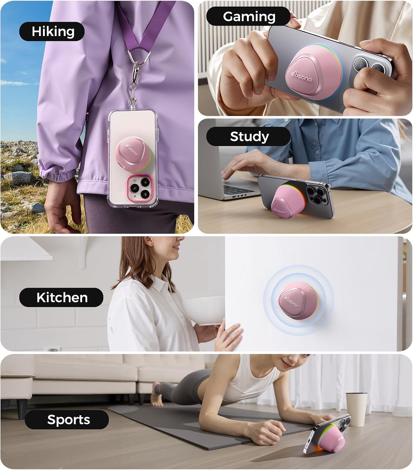 Thumbnail 6 de Portable 2-in-1 Bluetooth Speaker Phone Stand (Magnetic) with IPX5, 9 Light Modes & TWS – Rose Pink