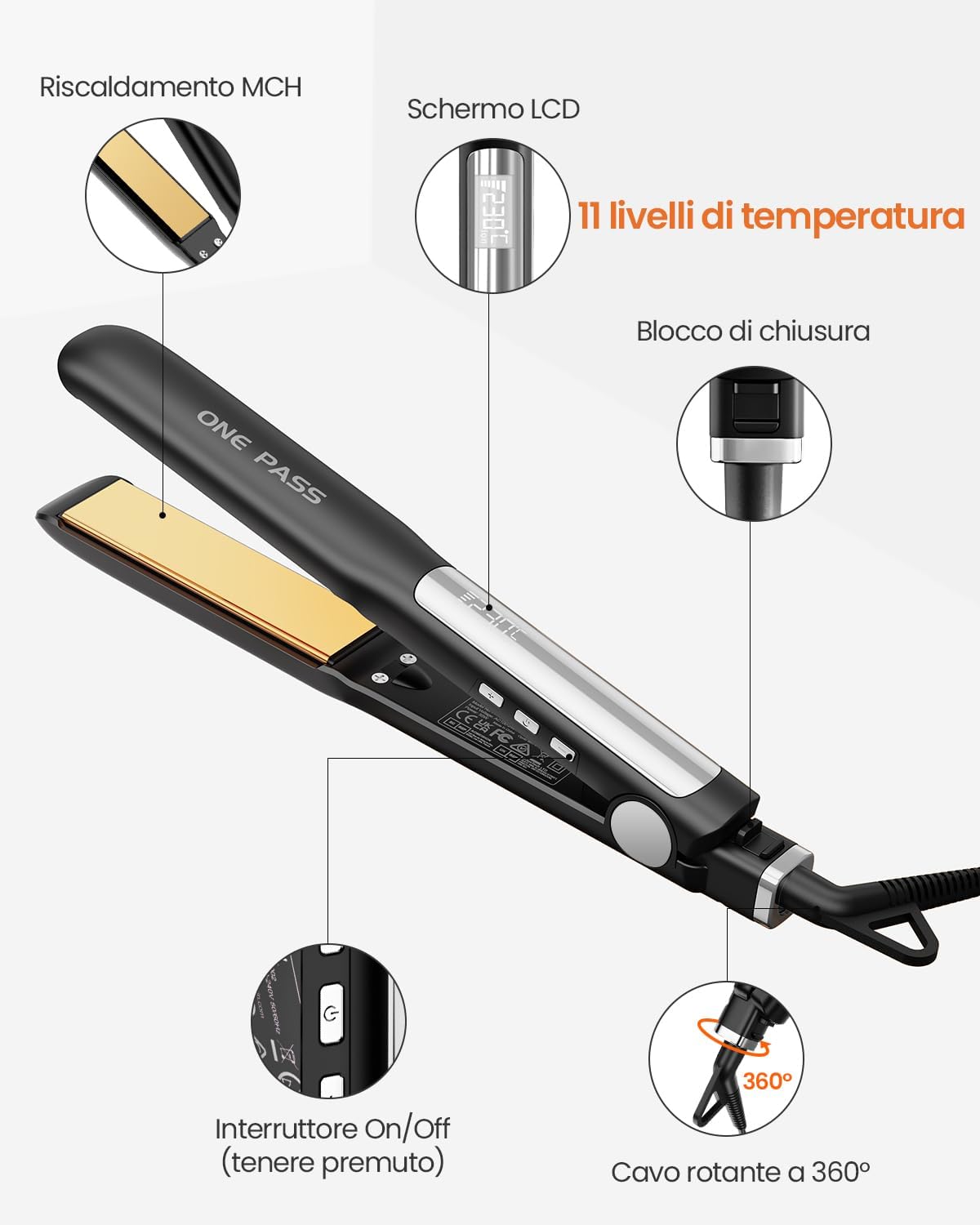 Thumbnail 6 de Faszin Piastra Capelli Professionale 2-In-1: piastra in titanio con ionizzazione e riscaldamento rapido