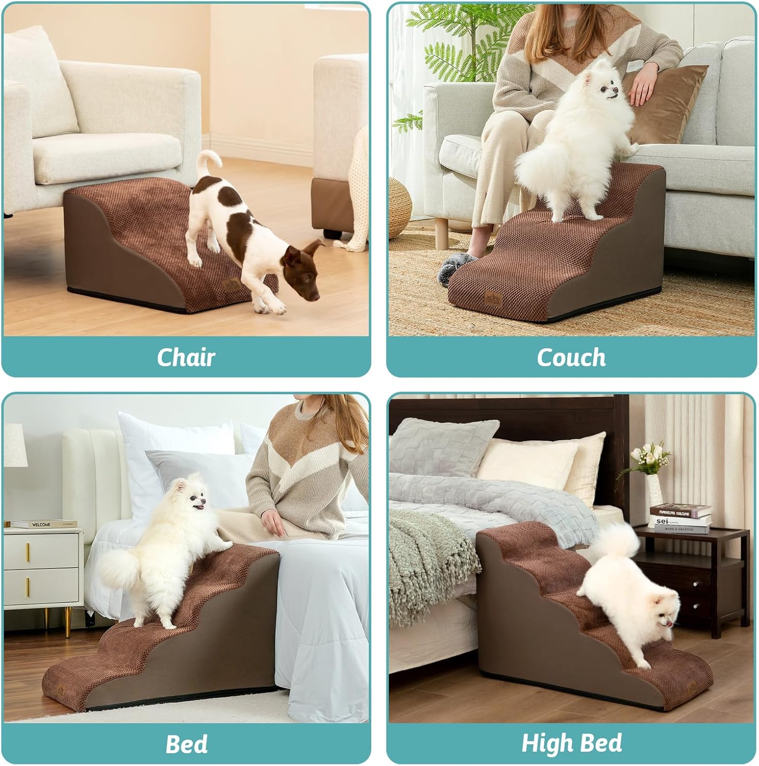 Thumbnail 5 de COZY KISS Dog Stairs for Small Dogs 19.7" High – 4-Tier Foam Ramp for Beds, Couches and Car Seats
