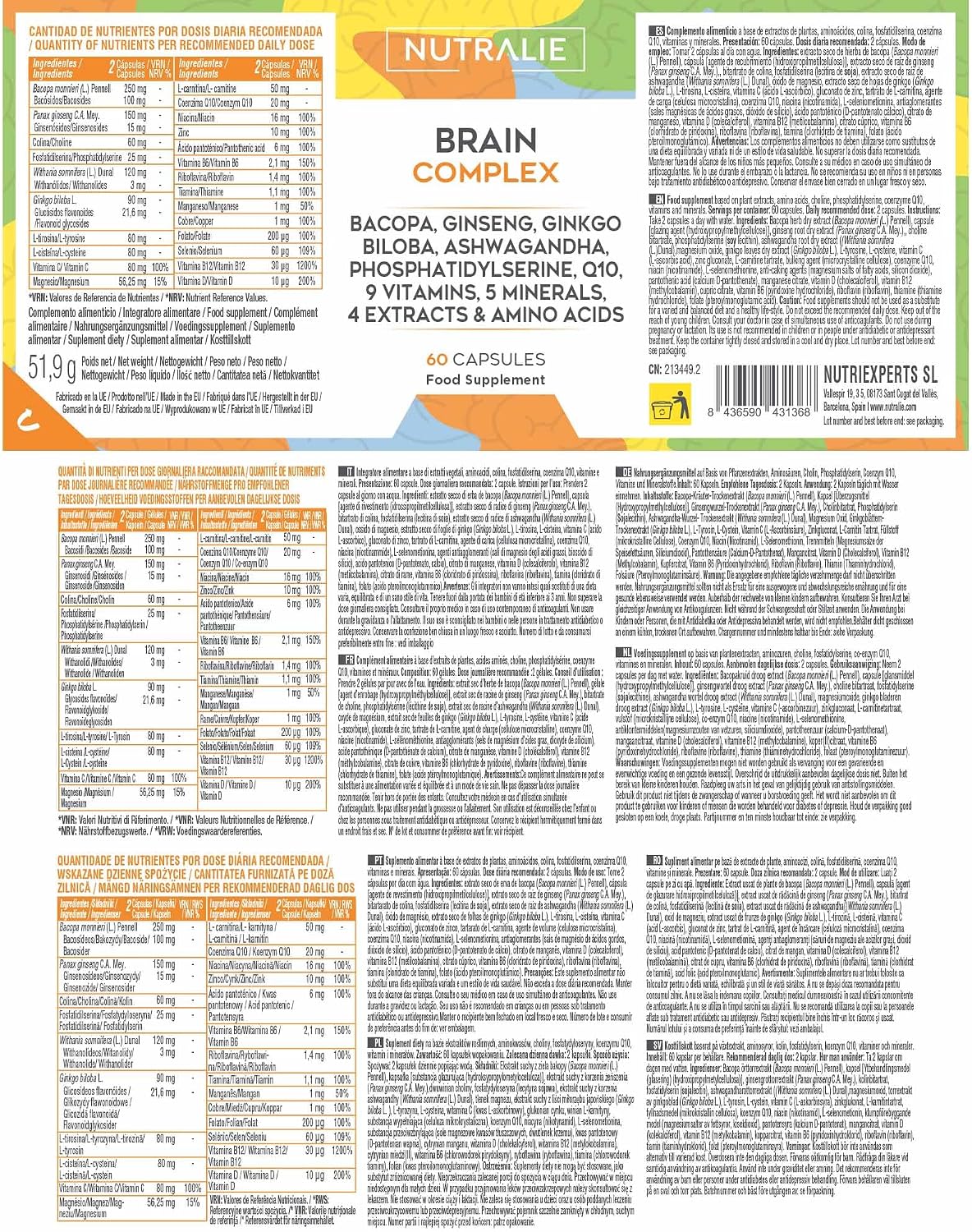 Detalle 2 de Brain Complex Nutralie - Mejora Memoria y Concentración 💊