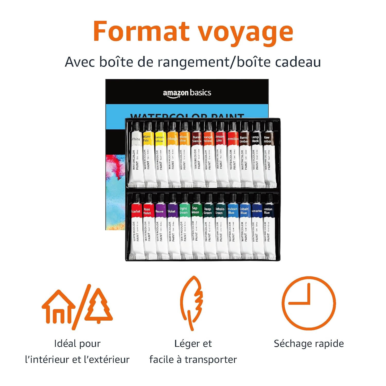 Thumbnail 3 de Amazon Basics Tubes de peinture aquarelle – 24 couleurs, 12 ml chacun, boîte cadeau