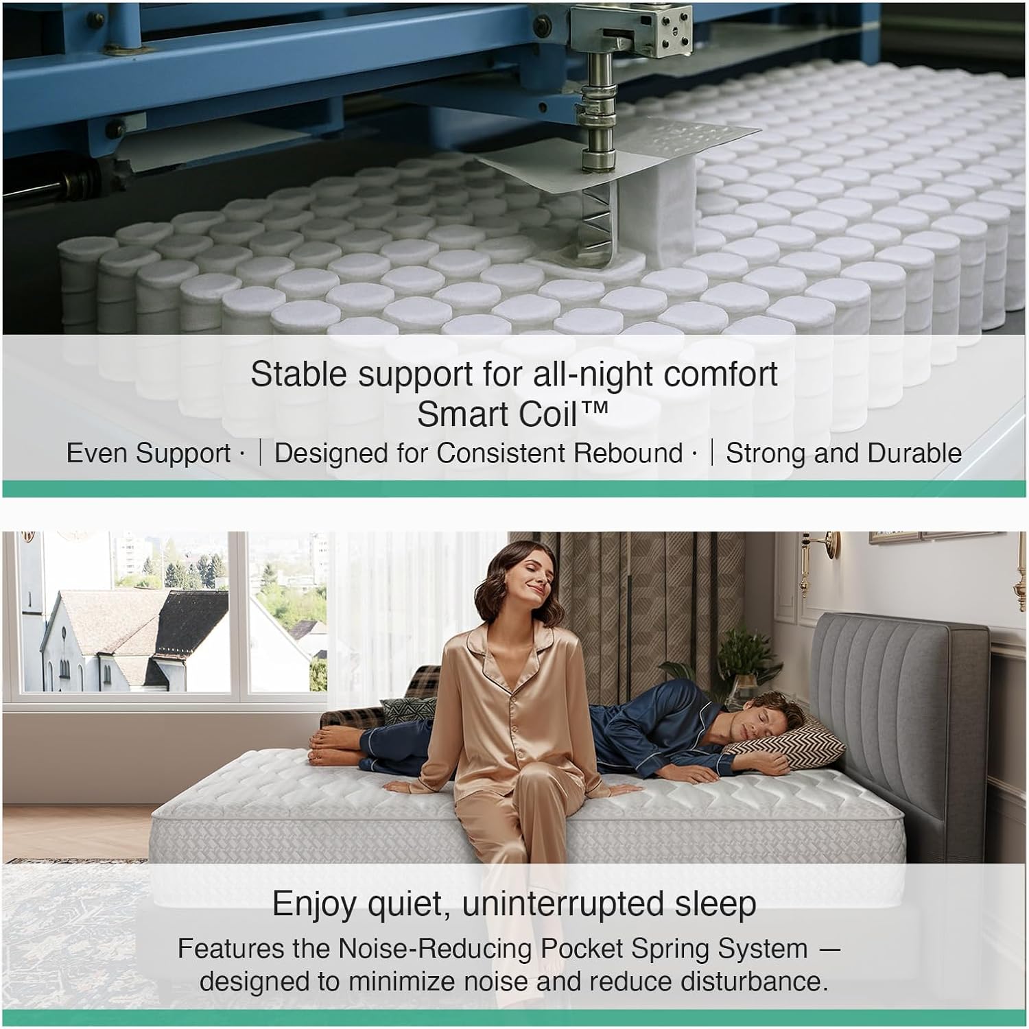 Detalle de Novilla 3FT Single Mattress: Hybrid Pocket Sprung Mattress in a Box (90x190x20cm)