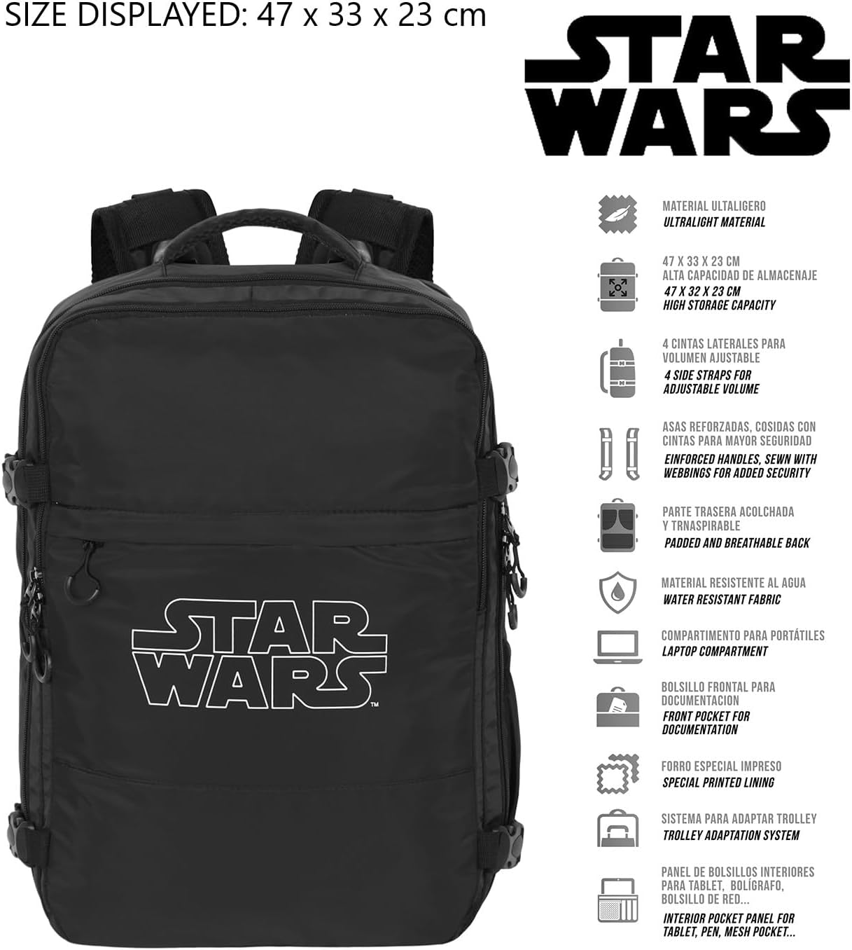 Detalle de Star Wars Logo-Zaino Mercury zaino da viaggio aereo 40x20x25 cm bagaglio a mano 20 L, nero
