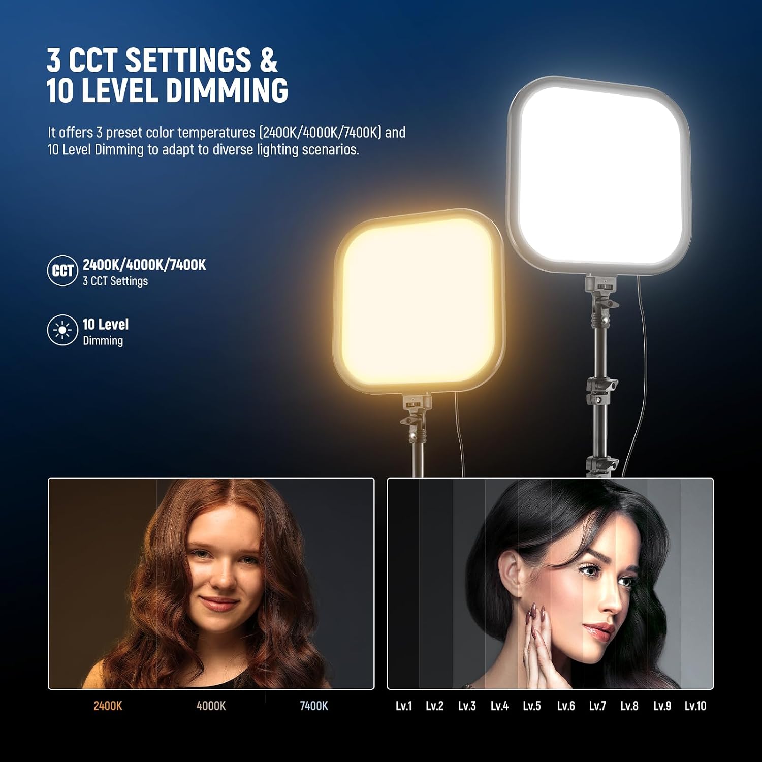 Thumbnail 2 de NEEWER BASICS 2 Pack 10.8" LED Video Light Panel Kit with 63" Tripod Stands and Phone Holders (L220)