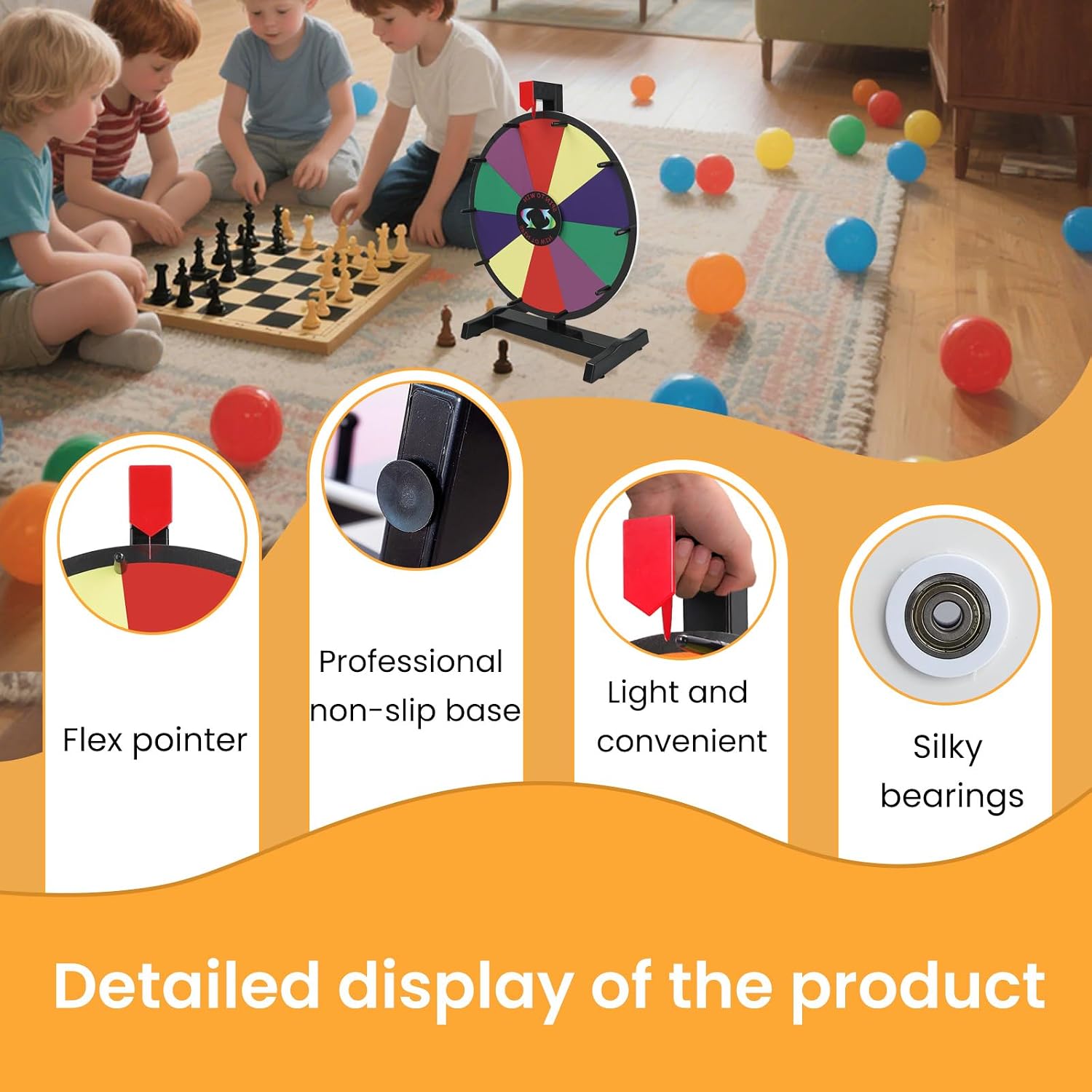 Detalle de iElyiEsy Spinning Prize Wheel 12 Inch Tabletop with Stand (12 Colour Slots)