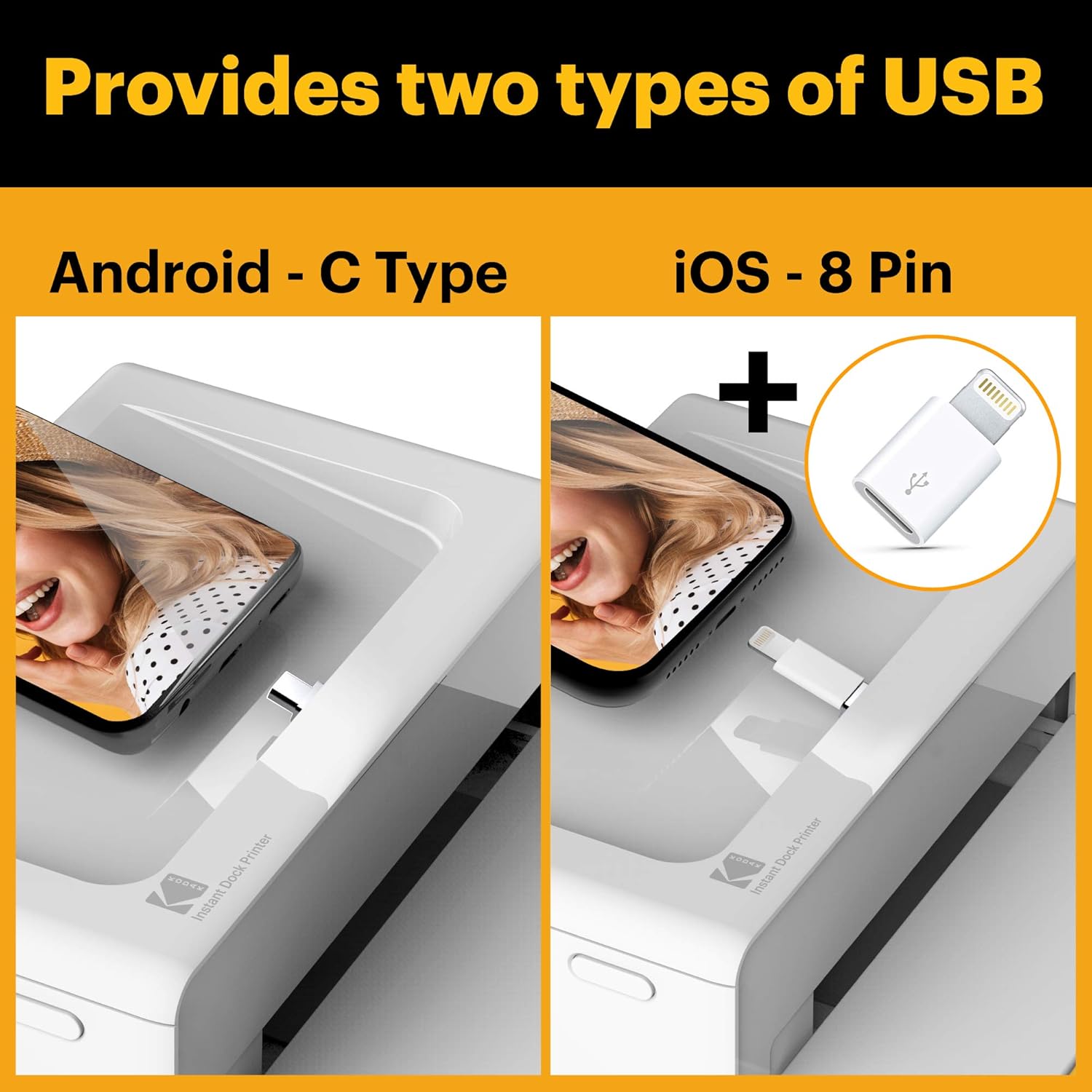 Detalle de KODAK PD460 – Imprimante photo 10x15 cm, Bluetooth et Docking, Blanc & Jaune