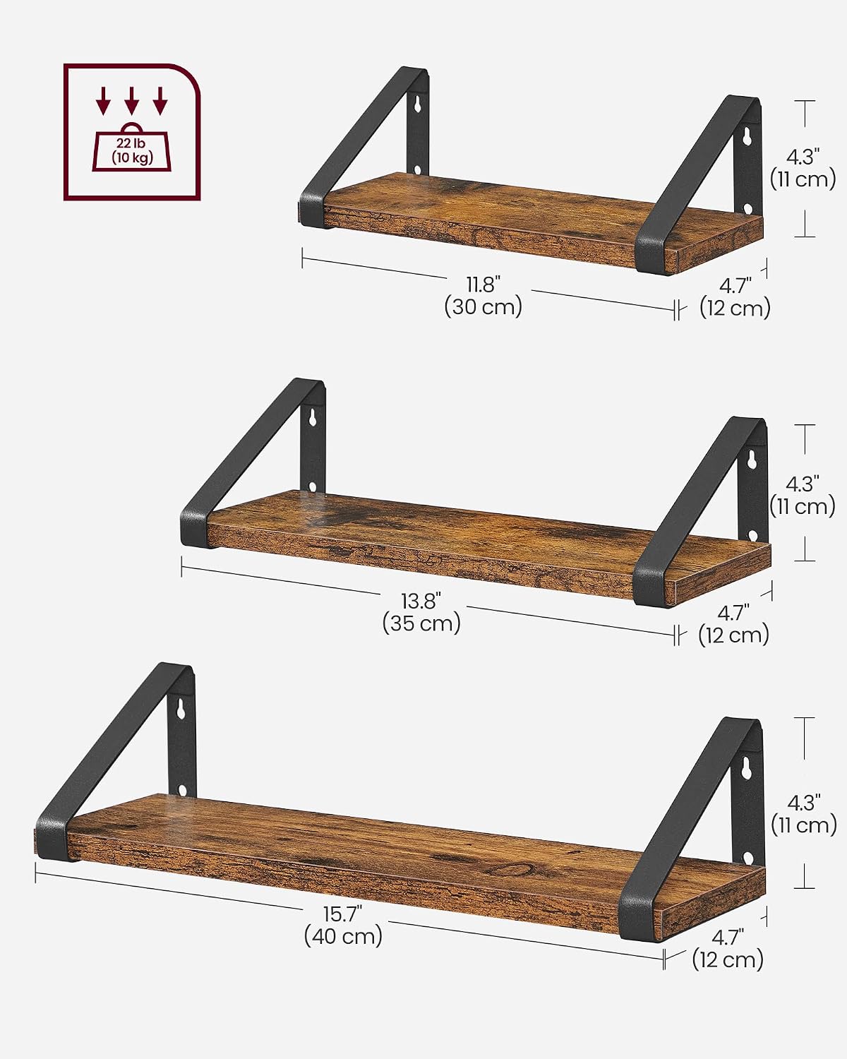 Detalle de VASAGLE LWS33BX floating shelf set 3