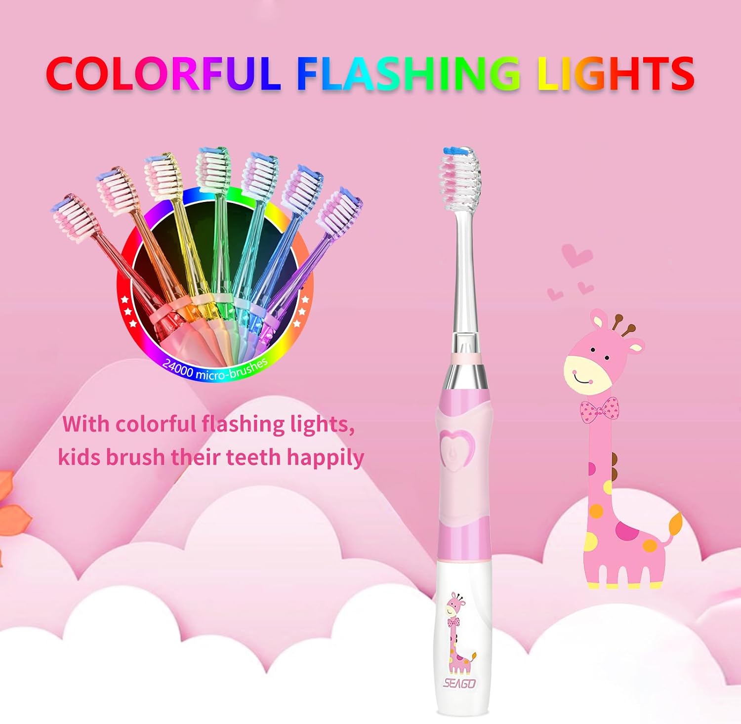 Detalle 2 de Seago SG977 Kids Electric Toothbrush 4 heads, 1× battery-powered 🪥