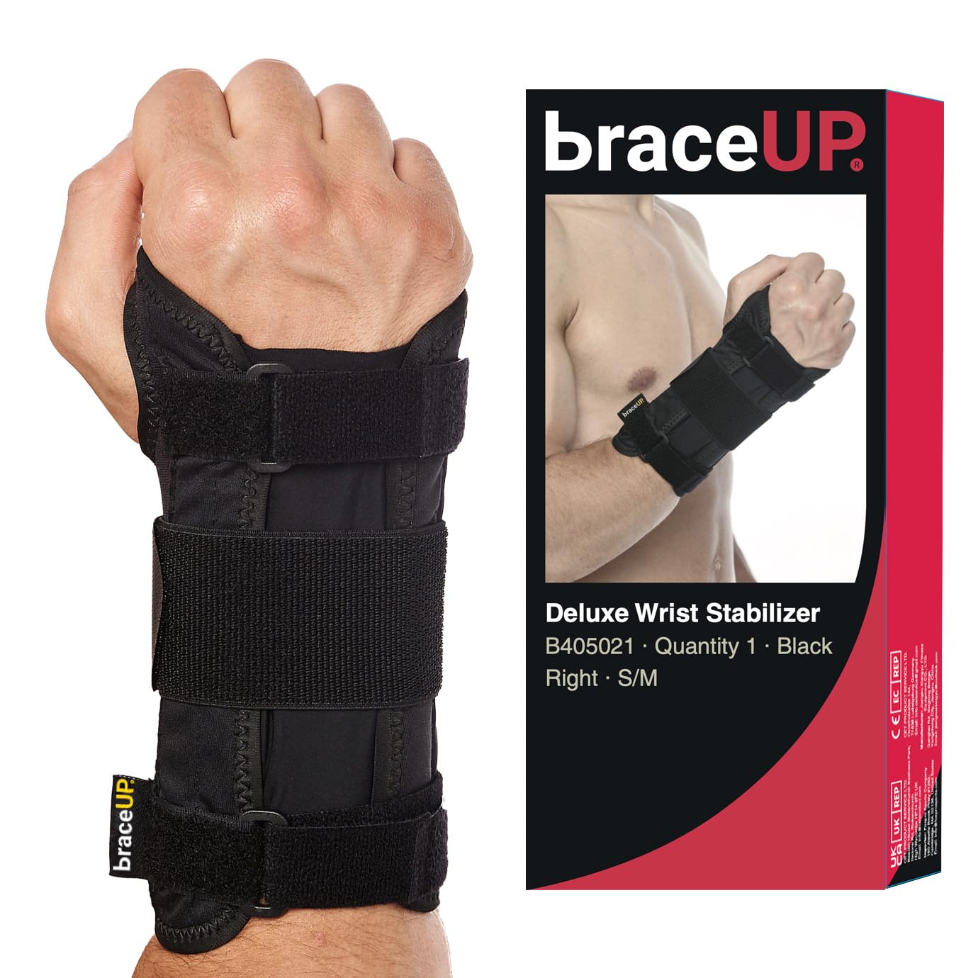 Detalle de BraceUP Handgelenkstütze mit Metall-Link für rechte Hand (S/M) – Bandage zur Entlastung bei Sehnenscheidenentzündung