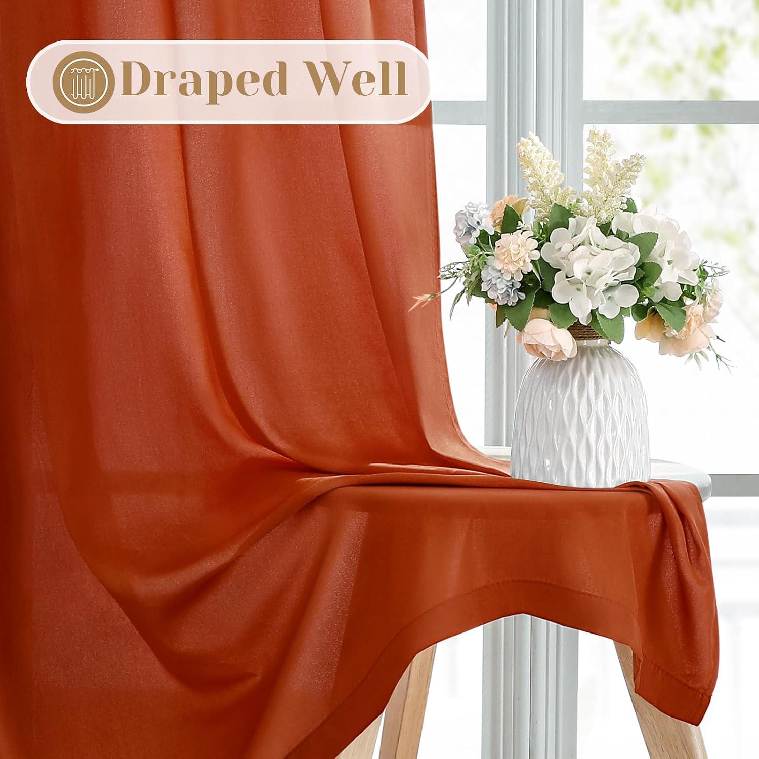 Detalle 2 de HOMEIDEAS 2 Privacy Sheer Curtains, Burnt Orange, 52 x 63, 2 Panels