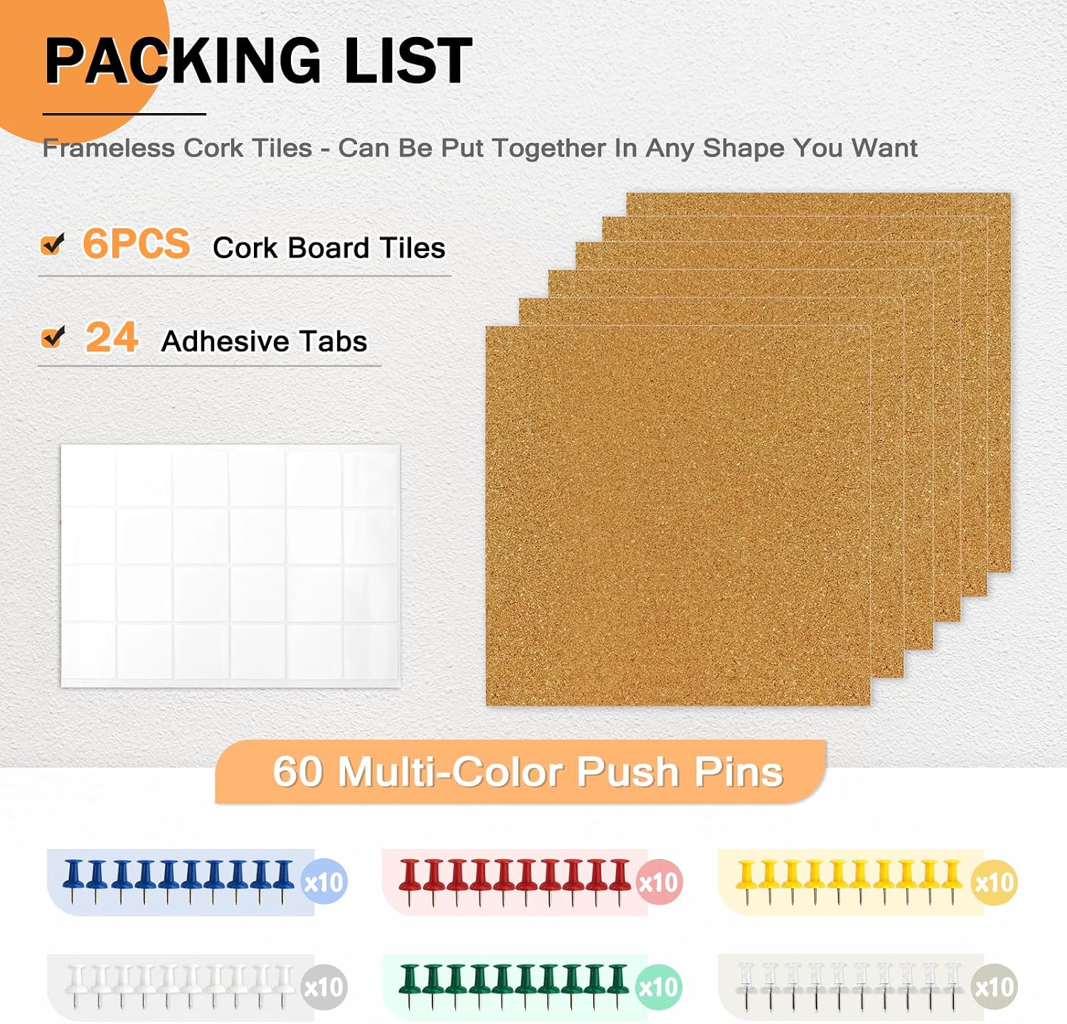 Detalle de AMUSIGHT Cork Board Tiles, 6-Pack, 12 x 12 Inch, 0.35-Inch Thick