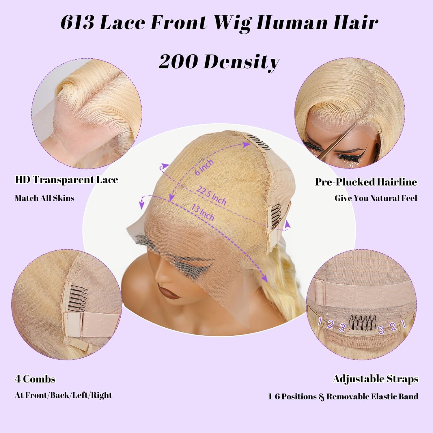 Thumbnail 3 de NBRUW 613 13x6 Lace Front Wig Human Hair 200 Density 30 Inch Body Wave Blonde Wig