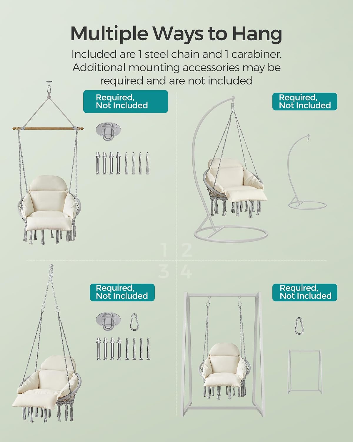 Detalle 2 de SONGMICS Hanging Chair, 264 lb Capacity