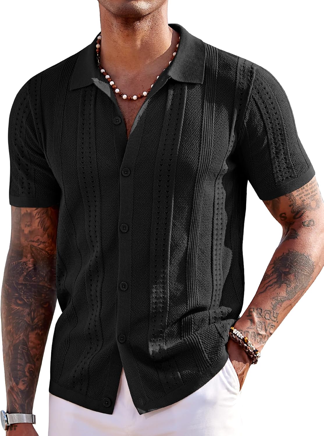 Detalle de COOFANDY Knit Short Sleeve Button Down Polo Shirt