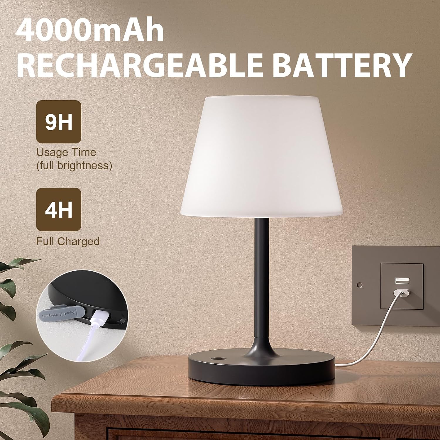 Thumbnail 4 de Fenmzee LED5-CA Rechargeable Table Lamp, Black, IP54, Touch Dimming
