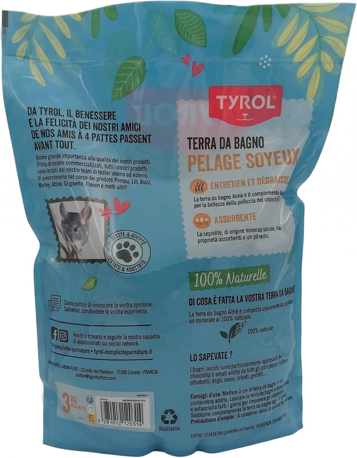 Detalle 2 de Tyrol Terra da Bagno per cincillà e piccoli roditori, confezione da 3 kg
