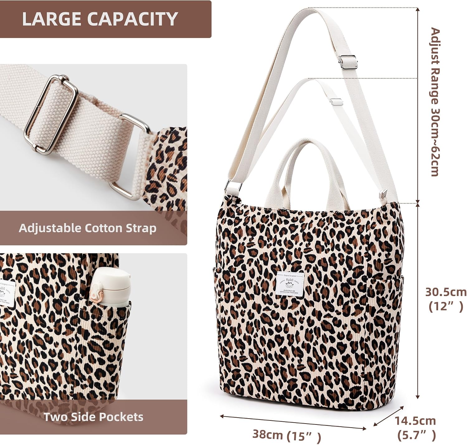 Thumbnail 5 de KALIDI Damen Canvas Shopper Handtasche als Schulter- und Umhängetasche für Alltag, Schule und Einkauf