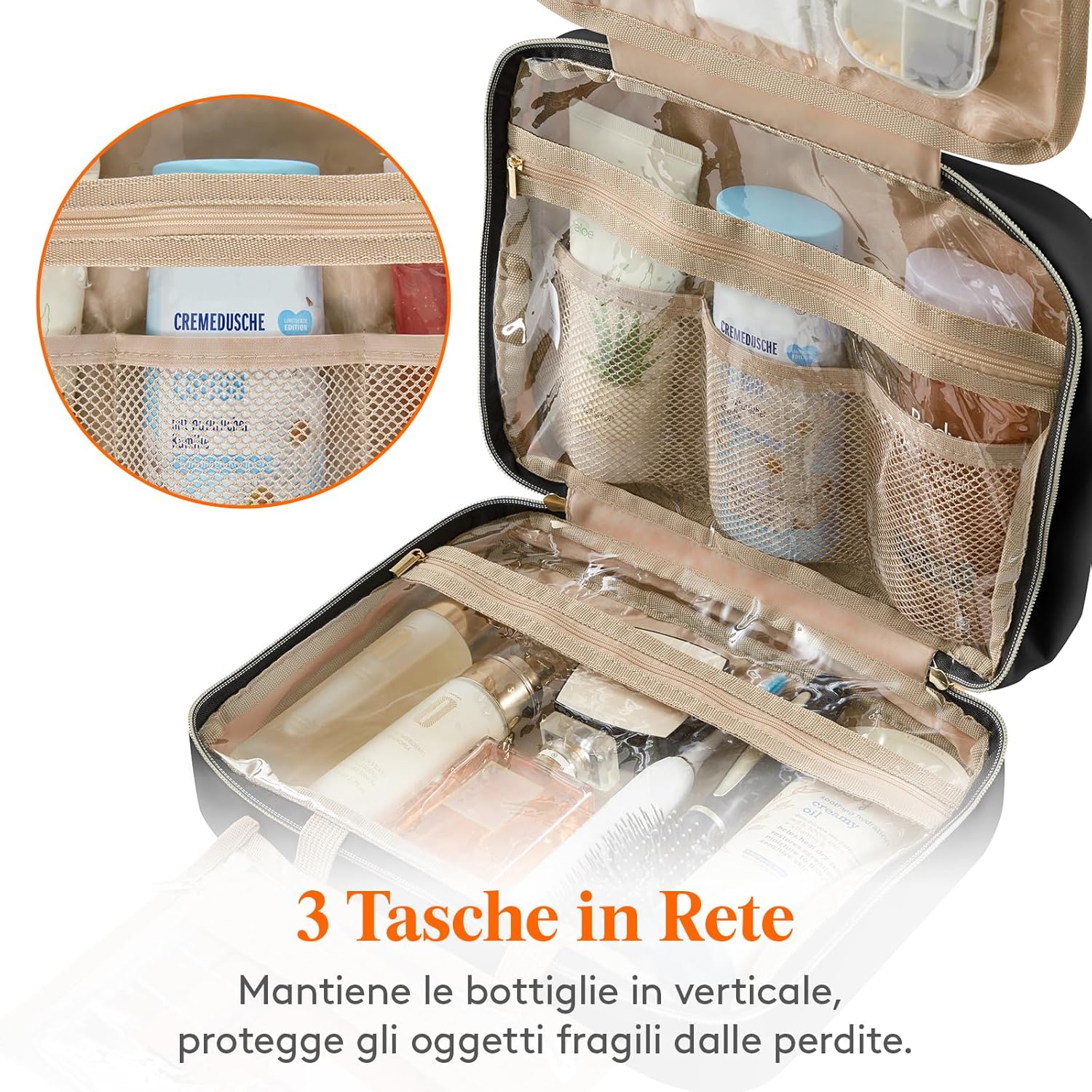 Detalle de Lifewit Beauty Case da Viaggio Donna, Grande – Trousse Appendibile con 4 Scomparti Trasparenti
