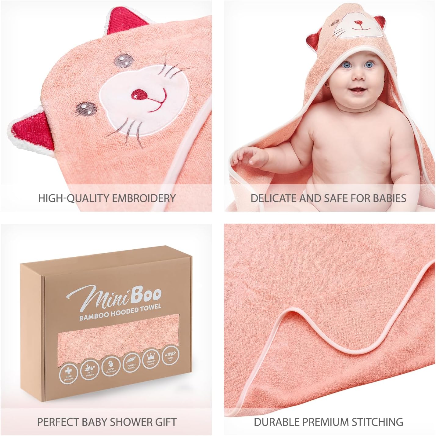 Detalle 2 de MINIBOO Premium Bamboo Hooded Baby Towel – Soft, Absorbent and Durable