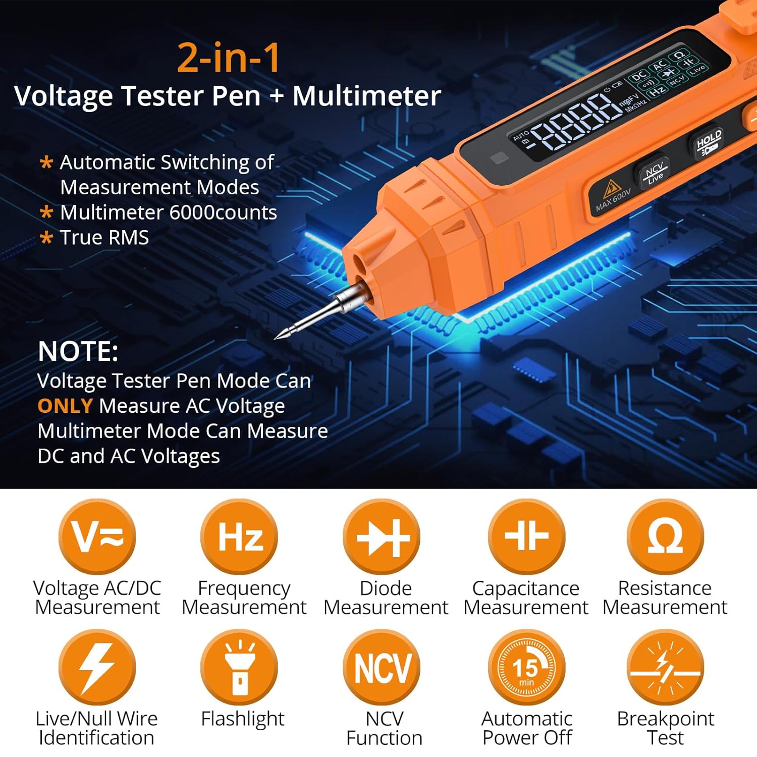 Detalle 2 de Neoteck 2 in 1 Pen Type Digital Multimeter & Non-Contact Voltage Tester (Orange)