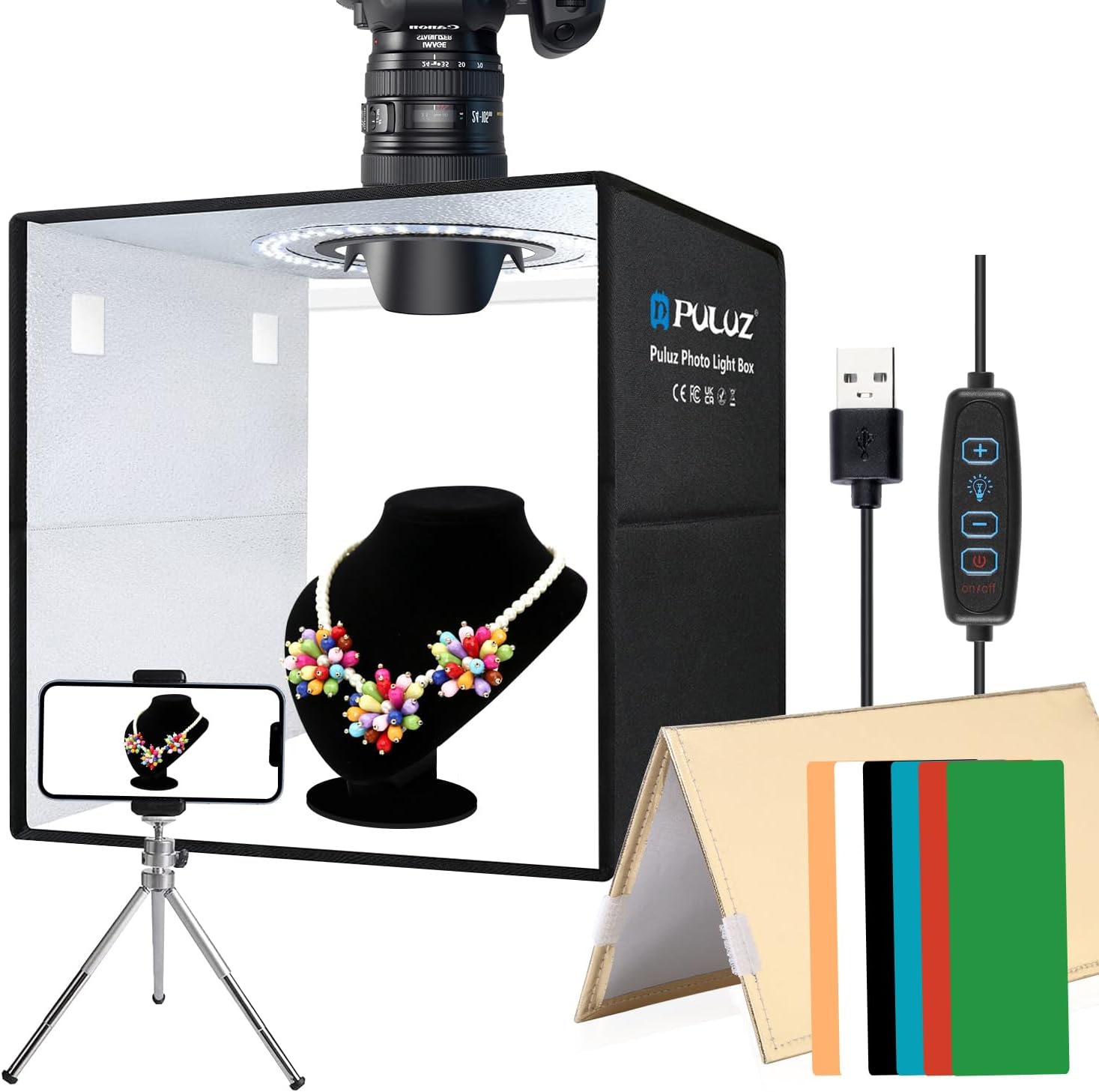 Detalle de PULUZ 12''×12'' Portable Photography Light Box — 30cm with 120 LED Lights and 6 Backdrops