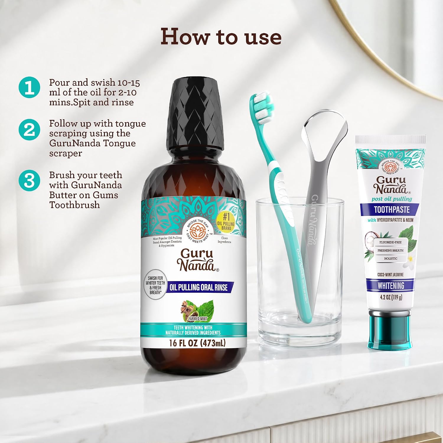 Detalle 2 de GuruNanda Oil Pulling Mouthwash, 16 fl oz