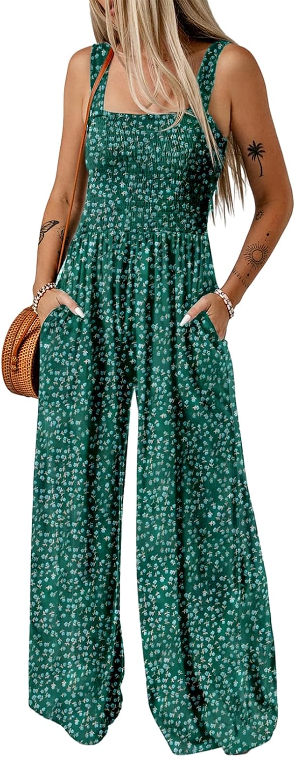 Detalle de Dokotoo Women's Casual Loose Overalls Jumpsuits One Piece Sleeveless Printed Wide Leg Long Pant Rompers With Pockets