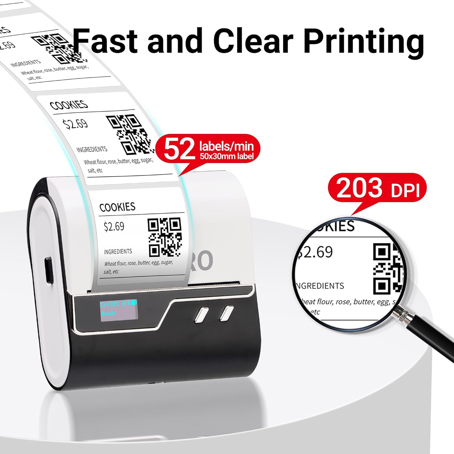 Thumbnail 2 de ORGBRO Z3 stampante termica per etichette adesive con app 4BarCode e 1 rotolo bianco da 50×30 mm