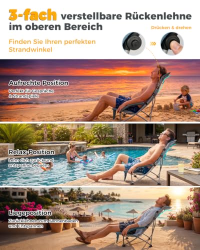 Thumbnail 4 de Homecall Strandstuhl klappbar leicht 180 kg belastbar Netzrückenlehne (2, Nebelblau)