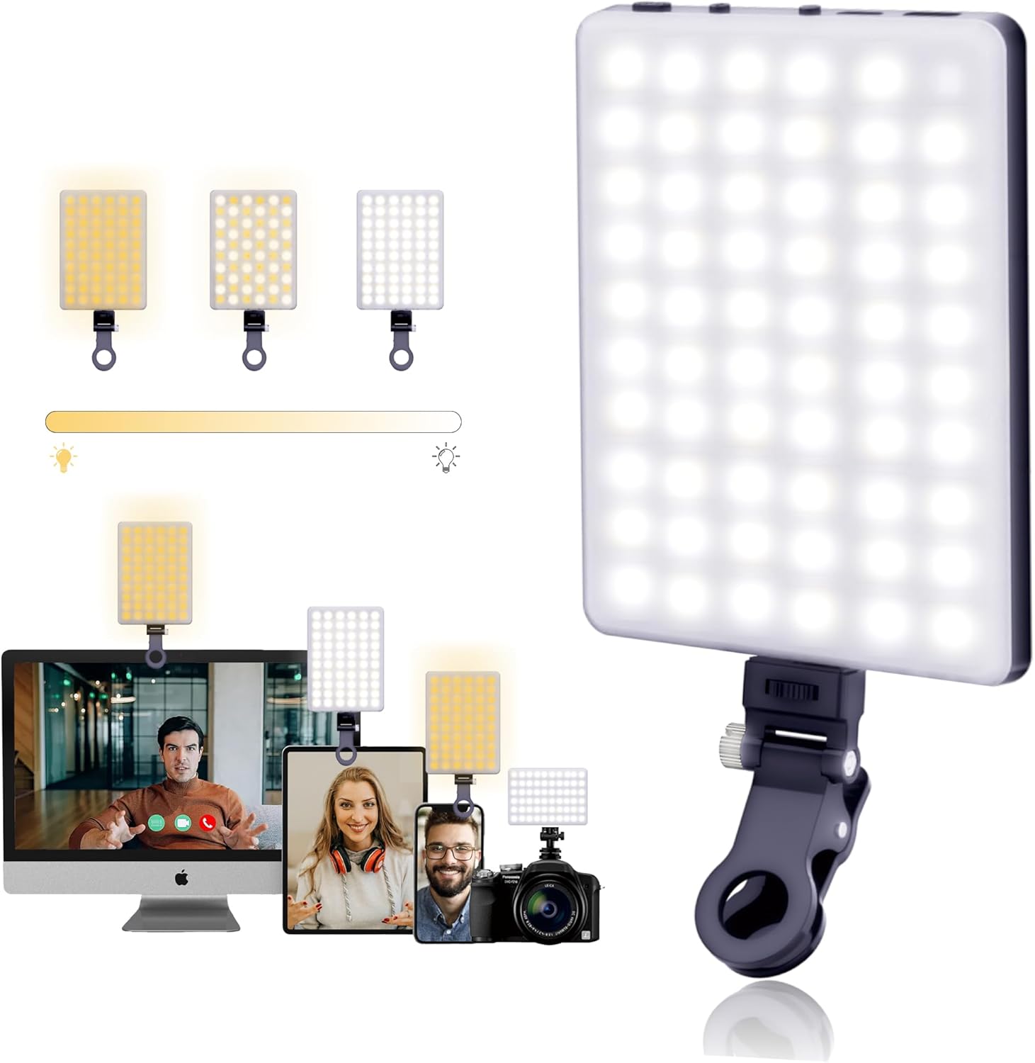 Detalle de 60 LEDs Selfie Light with 3 Lighting Modes, Rechargeable Clip-on Phone/Laptop Light (CRI 95+)