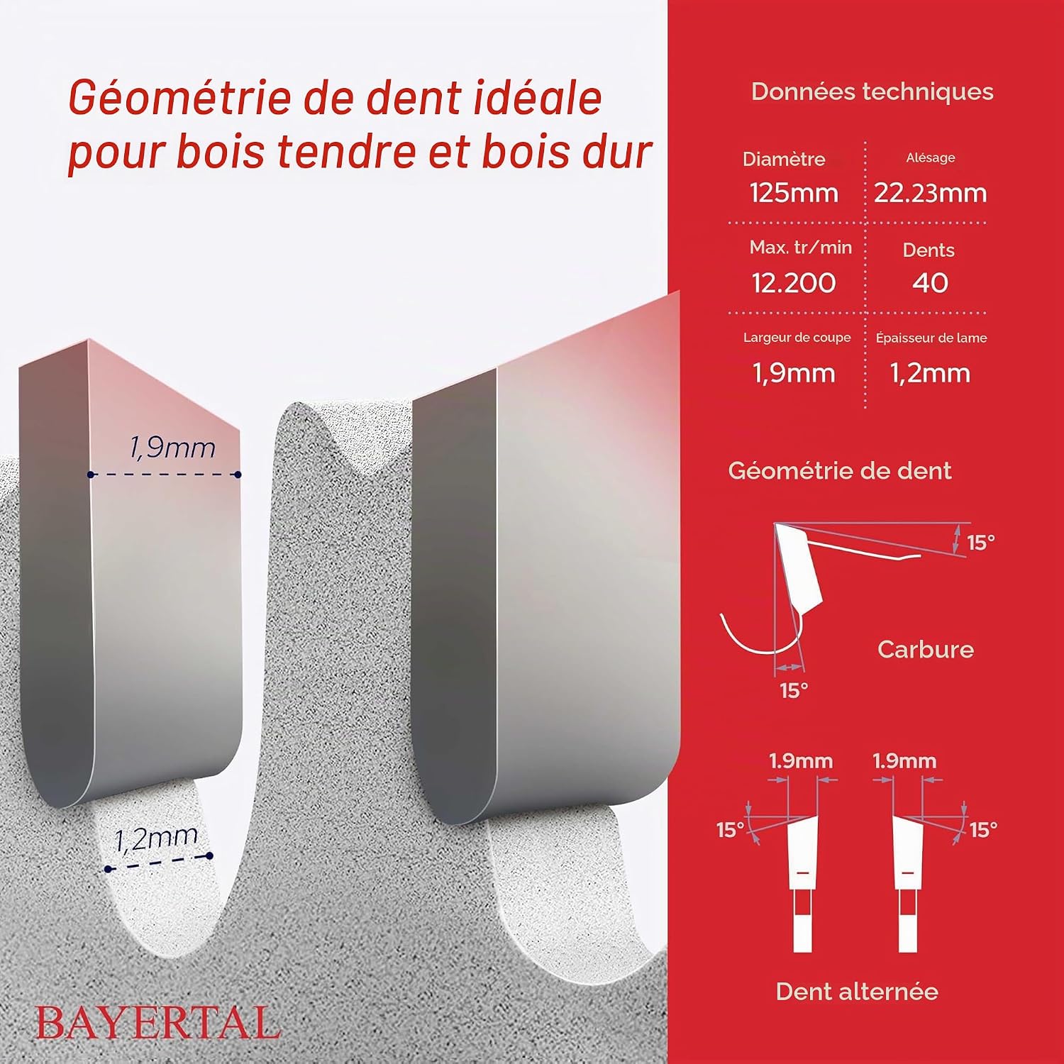 Detalle de BAYERTAL zaagblad 125 x 22,23 mm met 24 tanden en wolfraamcarbide