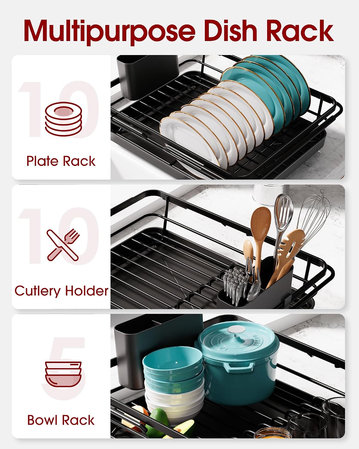 Thumbnail 1 de Sakugi CA6203 Expandable Stainless Steel Dish Drying Rack, Black