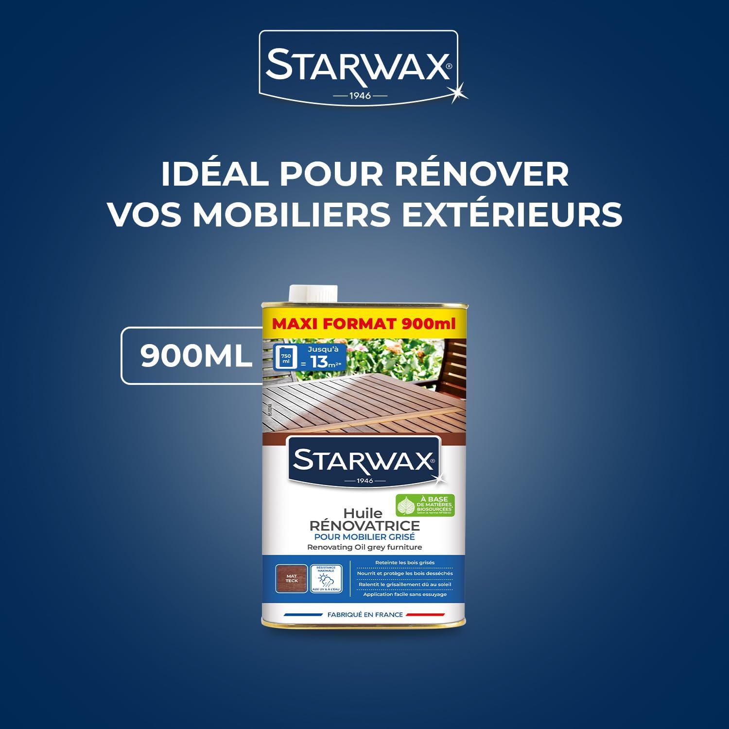 Detalle de STARWAX Huile rénovatrice pour mobilier de jardin en bois grisé – Reteinte, nourrissante et protectrice