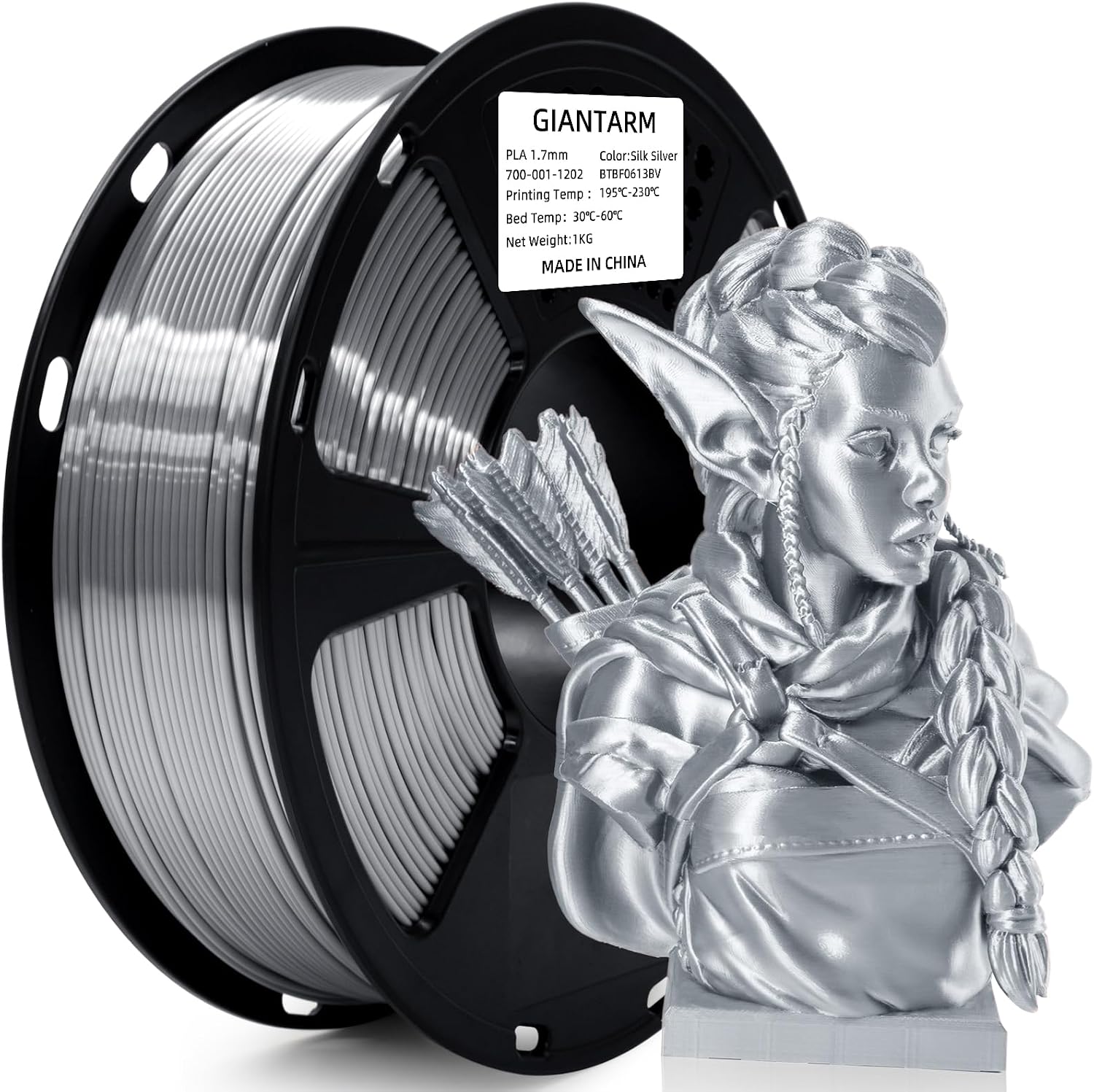 Detalle de GIANTARM Silk Metallic Silver PLA Filament, 1.75mm, 1kg Spool