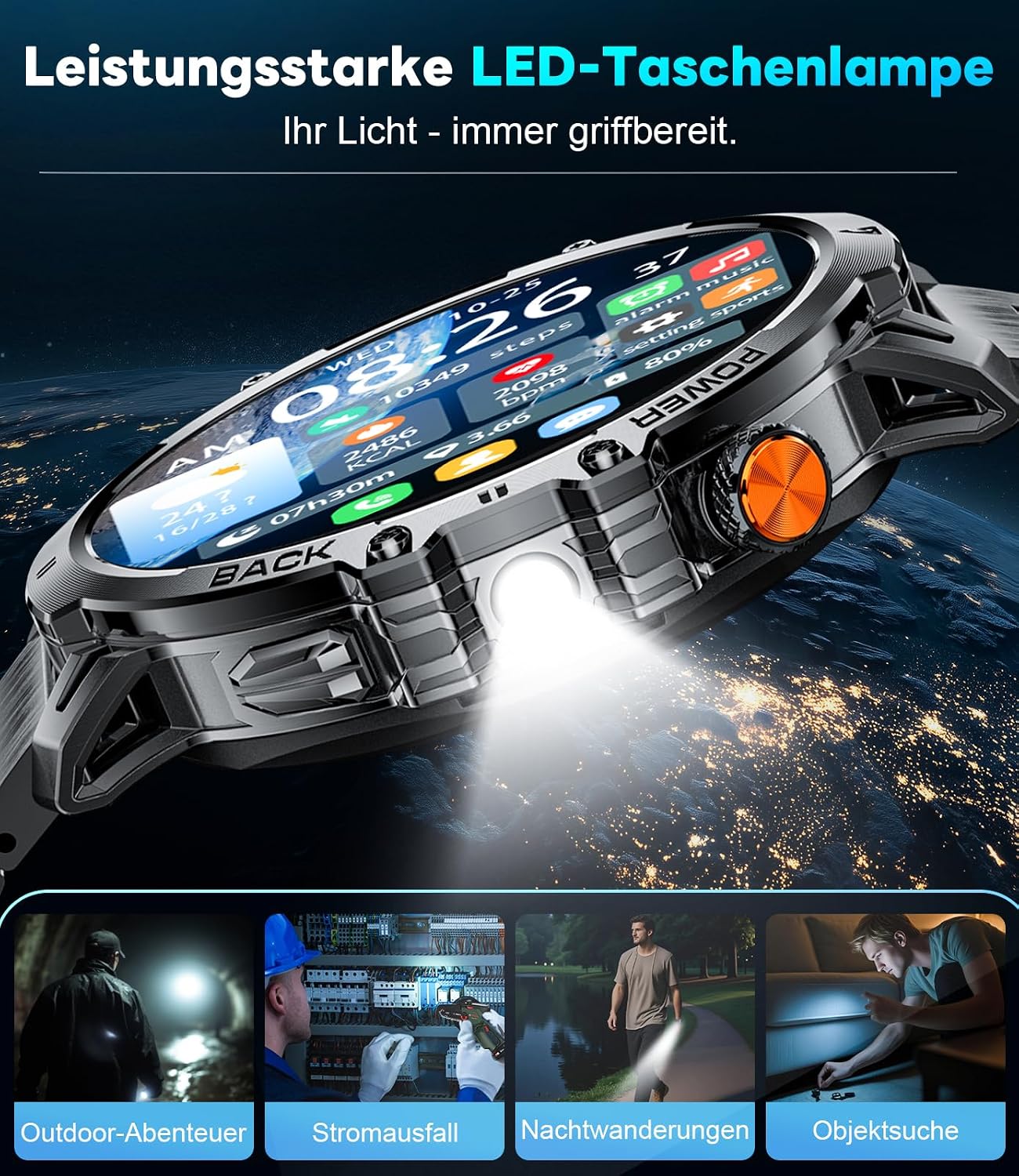 Detalle de LIGE Militär Smartwatch Herren 1000 mAh 1,85 Zoll HD Display