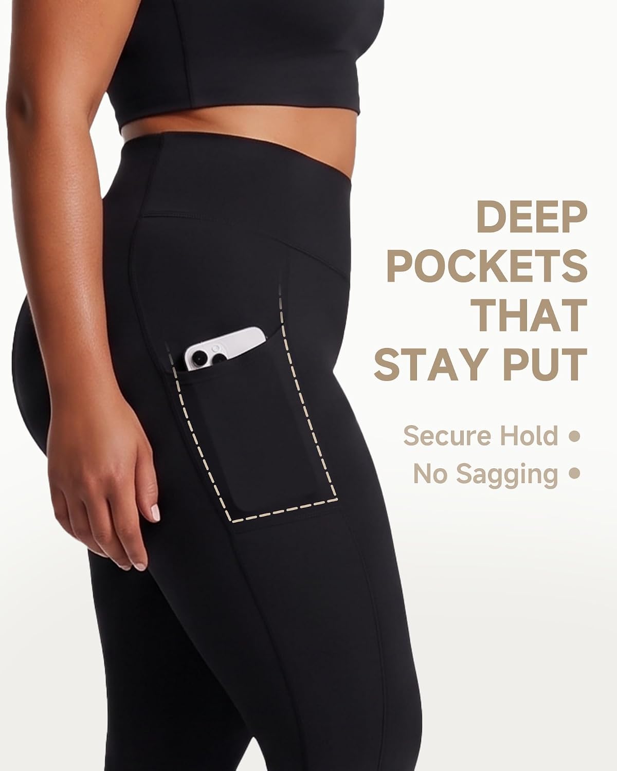 Detalle de HLTPRO 3 Pack Plus Size Leggings with Pockets – High-Waisted, Soft Yoga Pants for Women