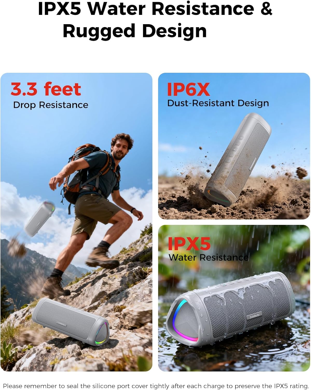 Thumbnail 3 de BolaButty Bluetooth Speaker Portable Wireless – IPX5, 20H Playtime, BT5.3, Dual Connectivity (Grey)