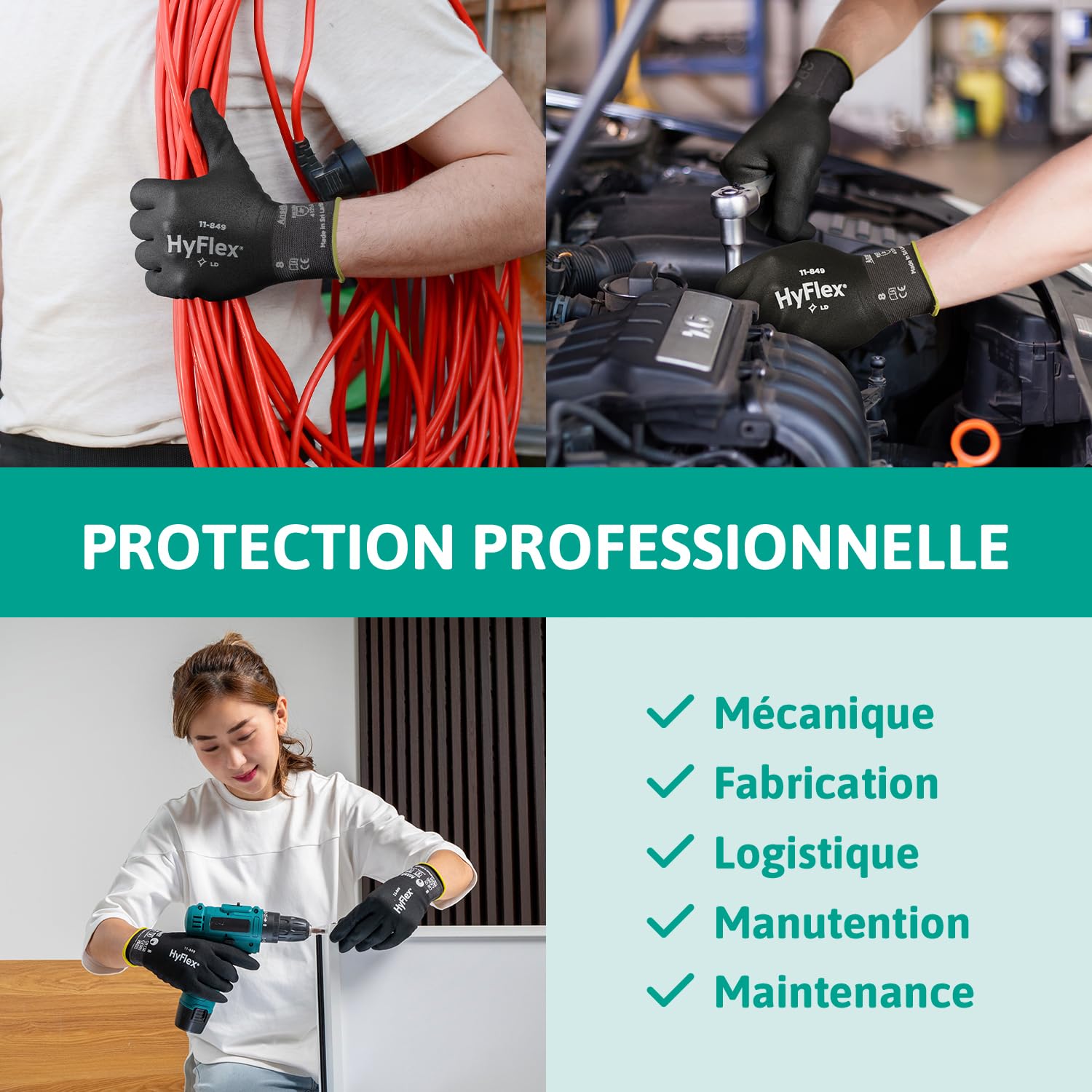 Thumbnail 3 de Ansell HyFlex 11-849 gants 12 paires 🧤