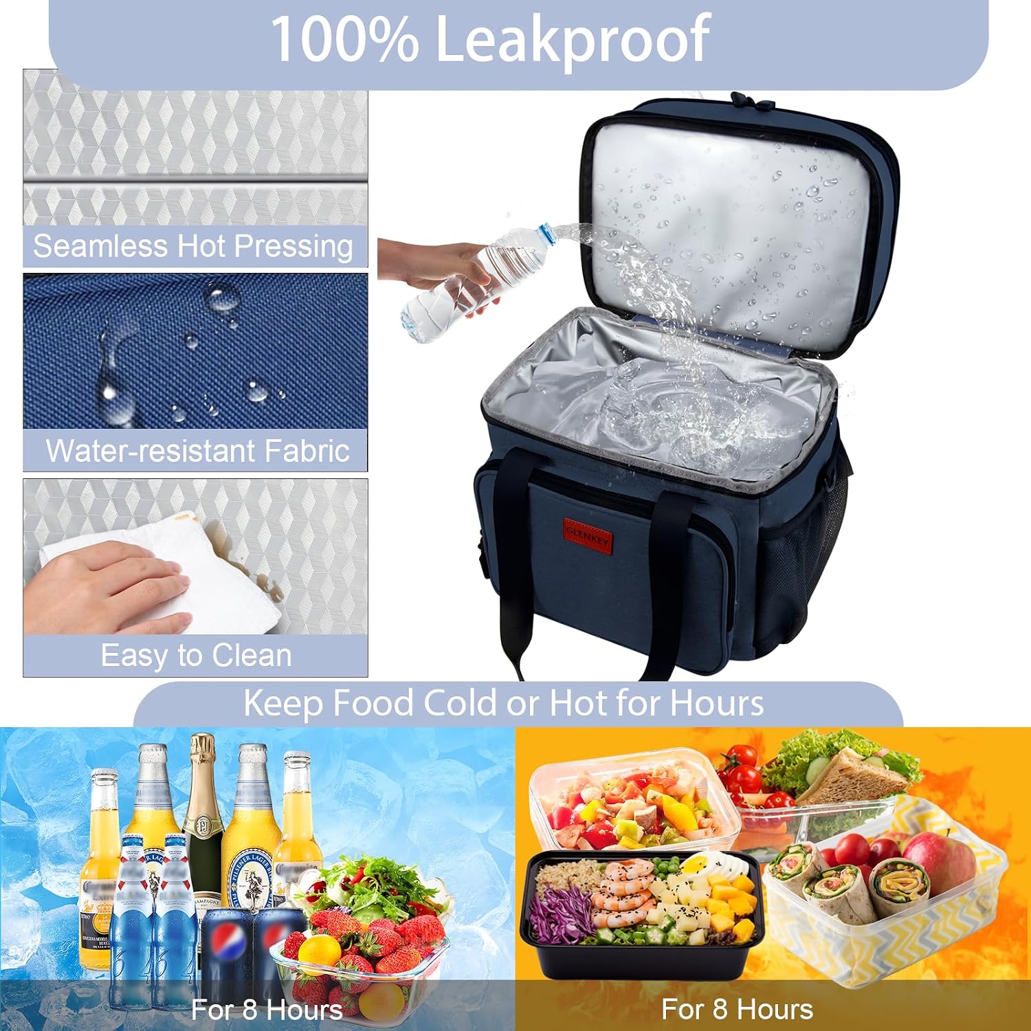 Detalle 1 de GLENKEY CB01 Expandable Insulated Lunch Bag, 16 L Double-Deck Oxford Cooler