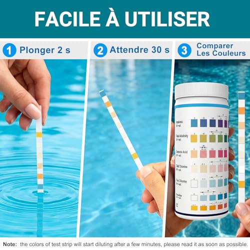 Detalle de AKSBTEC 7-en-1 Bandelette Piscine – Test TAC pour Piscine (pH, Chlore Libre, Chlore Total, Brome, TAC, TH, CYA)