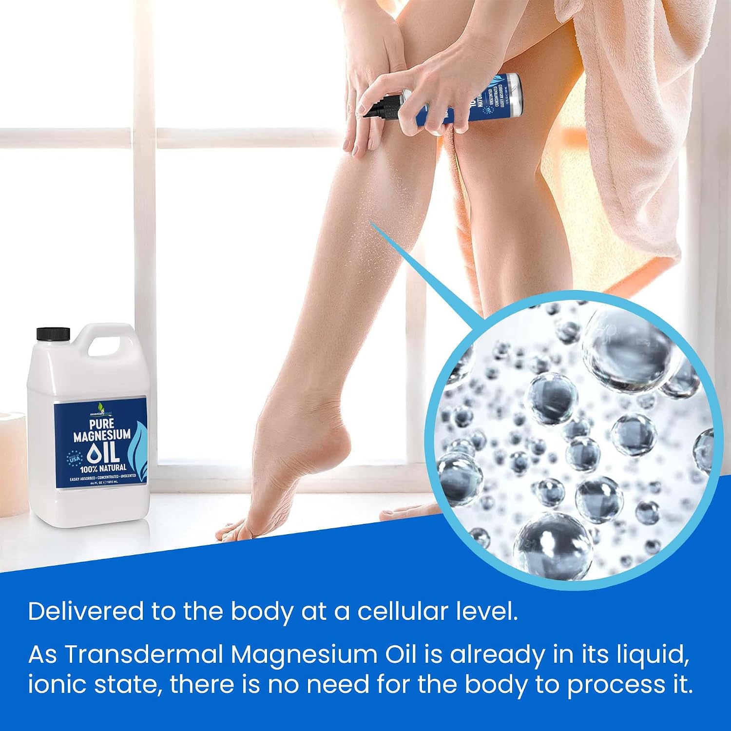 Detalle de Pure Magnesium Oil Spray 64oz: Extra Strength Topical Magnesium for Sleep, Muscle Pain & Cramps (Made in USA)