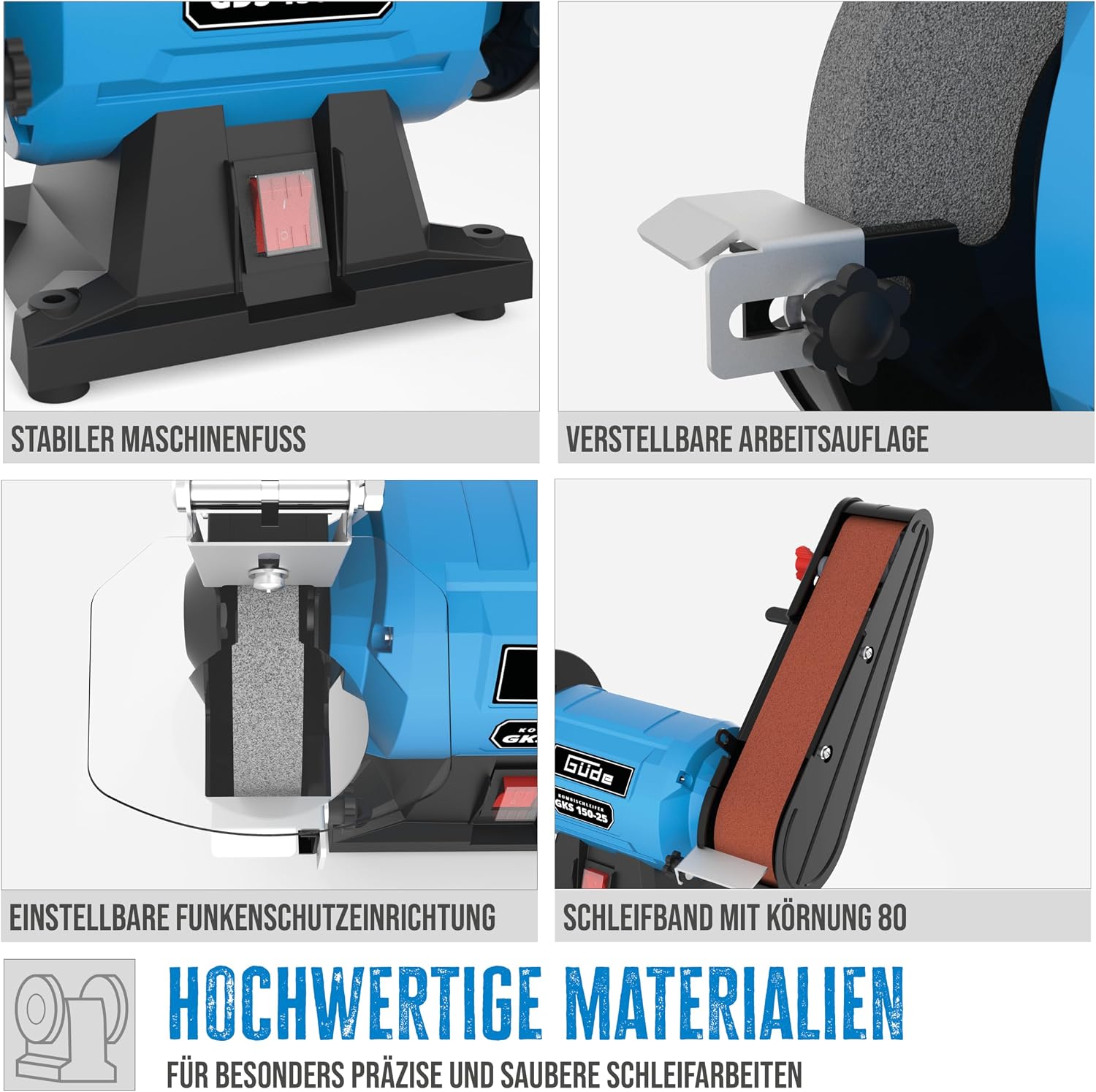 Detalle de Güde GKS 150-25 combinatieschuurmachine, 250 W en 2.980 toeren/min
