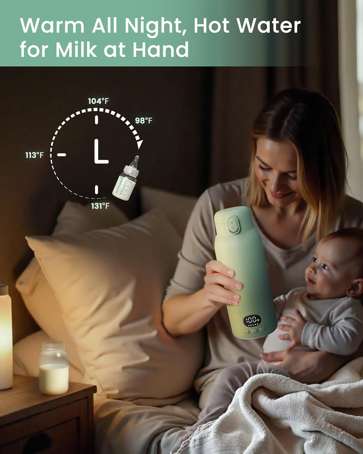 Thumbnail 2 de Portable Baby Bottle Warmer with Dual Heating Modes – 500ml Capacity, Fast 120W Heating, Long-Lasting Battery (Light Green)