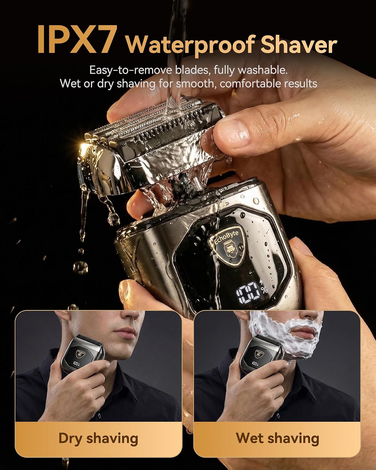 Thumbnail 4 de EchoByte Full Metal Electric Foil Shaver for Men: 4 Floating Blades, IPX7, 120-Min Runtime, USB-C