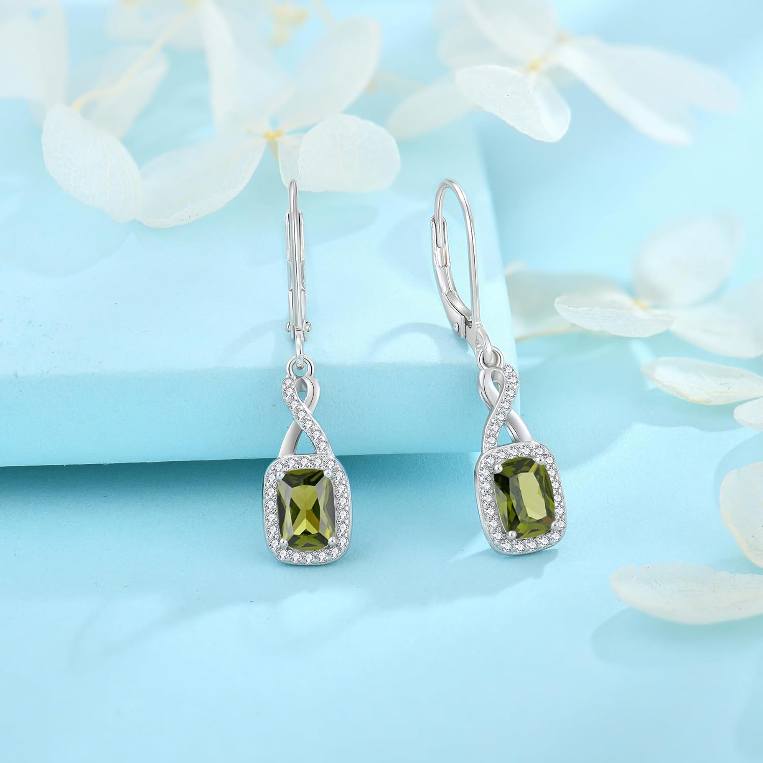 Thumbnail 3 de FJ Unendlichkeit hängende Ohrringe für Damen aus 925 Sterlingsilber mit Prinzessschliff & Geburtsstein