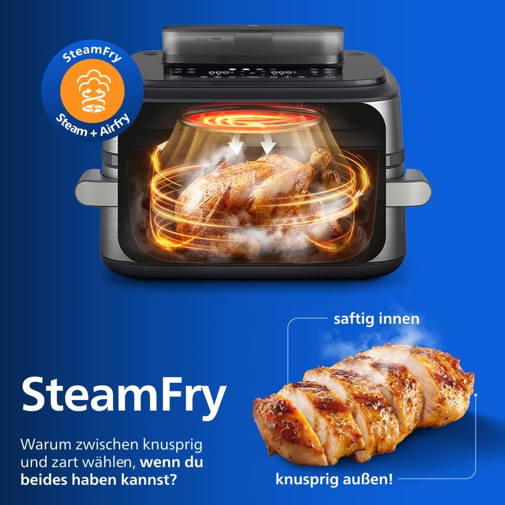 Detalle de Philips Steam Airfryer 5000 Series Megabasket NA565/00 – Dampffunktion trifft Heißluftfrittieren