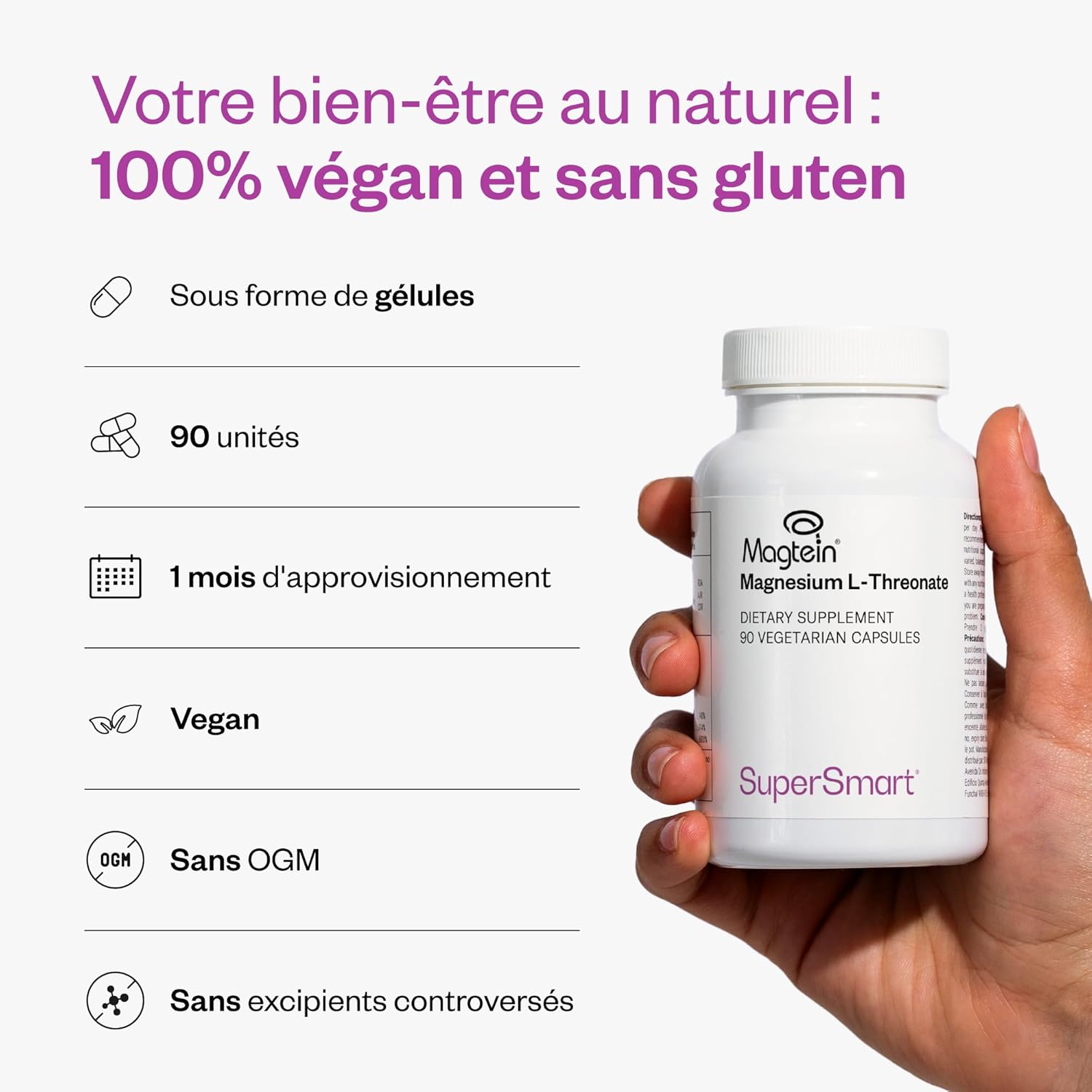 Thumbnail 4 de Magnesium L-Threonate (Magtein) 500 mg SUPERSMART : fatigue, concentration et soutien musculaire